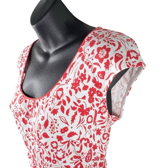 Boden Floral Margot Jersey Orange/Red White Cap Sleeve Dress Women's 8 Pockets - Picture 3 of 10